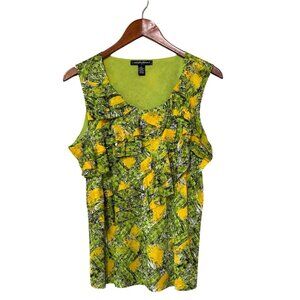 Designers Originals Womens Sleeveless Abstract Print Ruffle Tank Top Large